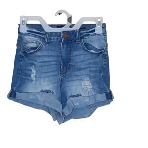 Kendall & Kylie Denim Shorts Juniors 3/26 Blue Distressed Cuffed Mid Rise Icon